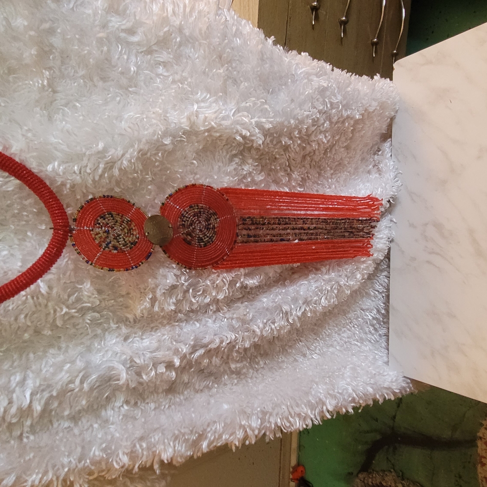 Red Beaded Statement Necklace